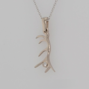 14K White Gold Diamond Antler Pendant