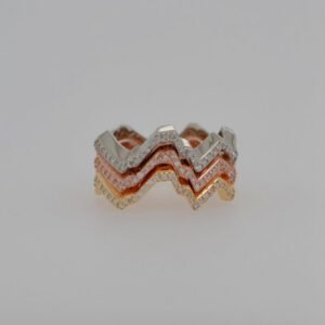 Tri-tone Snowy Diamond Teton Silhouette Ring Set