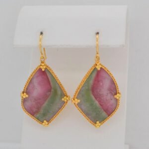 18K Watermelon Tourmaline Earrings