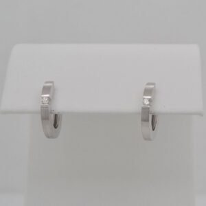 14K Single Diamond Brushed Hoop Earrings