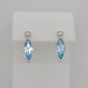 14K Marquise Cut Blue Topaz & Diamond Earrings