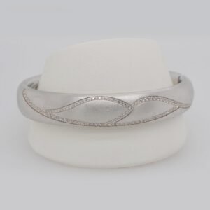 Sterling Silver White Sapphire Brushed Bangle