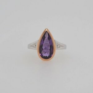 14K Two-Toned Pear Cut Amethyst and Diamond Ring