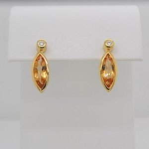 14K Marquise Cut Citrine & Diamond Earrings
