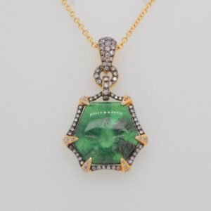 One of a Kind, 14K Trapiche Emerald & Diamond Pendant
