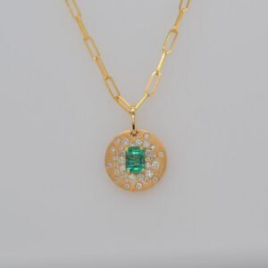 14K Confetti Emerald & Diamond Pendant