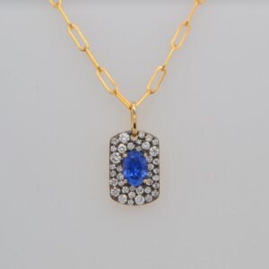 14K Sapphire & Pavé Diamond Tag Pendant