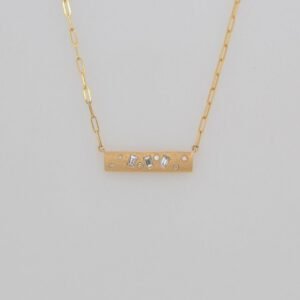 14K Confetti Baguette Diamond Bar Necklace