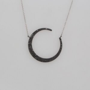 14K Black Diamond Crescent Necklace