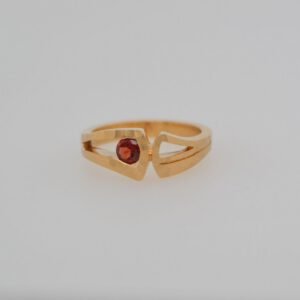 14K Garnet Geometric Hammered & Brushed Ring