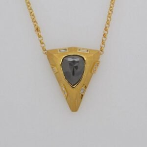 One of a Kind, 18K Rose Cut Black Diamond Suspended Geometric Necklace