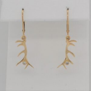 14K Yellow Gold Diamond Antler Earrings