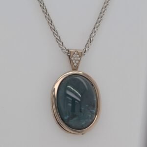 One of a Kind, 14K Cabochon Tourmaline & Diamond Pendant