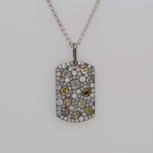 18K Rose Cut Confetti Fancy Colored & White Diamond Pavé Tag Pendant