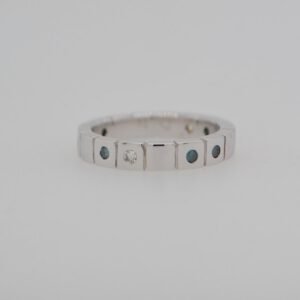 14K Blue & White Diamond Carved Squares Band