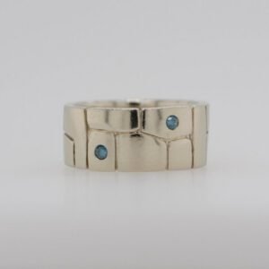 14K Sculpted Blue & White Diamond Band