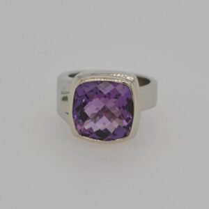 14K Cushion Cut Amethyst Solitaire Ring