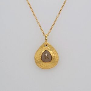 One of a Kind, 18K Rose Cut Diamond Pear Shaped Hammered Pendant