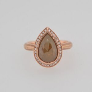 14K Pear Rose Cut Diamond Halo Ring