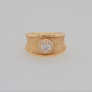 One of a Kind, 14K Diamond Halo Wide Textured Ring