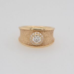 One of a Kind, 14K Diamond Halo Wide Textured Band Ring