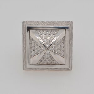 One of a Kind, 14K Pavé Diamond Sculpted Chunky Square Ring
