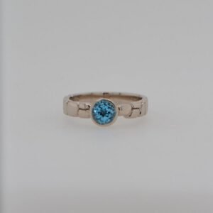 14K Blue Topaz Solitaire Bezel Set Sculpted Ring