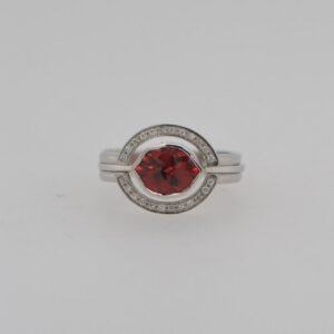 One of a Kind, Platinum Garnet & Diamond Halo Ring
