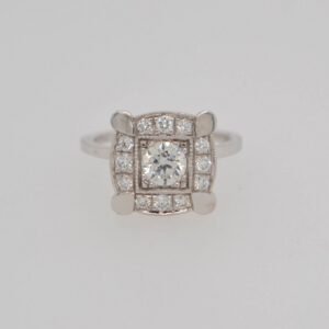 14K Round Diamond Square Halo Ring