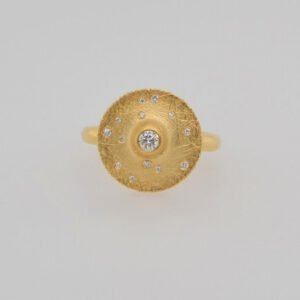 One of a Kind, 18K Round Diamond Textured Ring