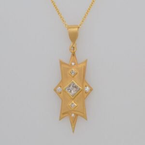 One of a Kind, 18K Princess Cut Diamond Geometric Brushed Pendant
