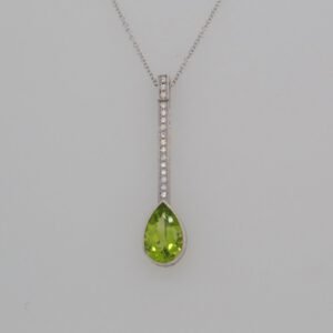 One of a Kind, 14K Peridot & Diamond Pendant