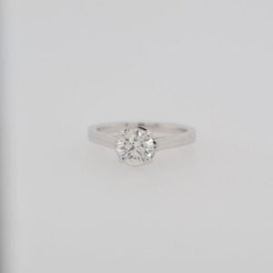 14K Diamond Solitaire Grooved Band Ring