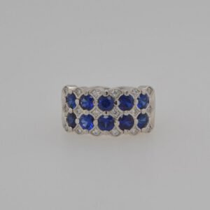 One of a Kind, Platinum Sapphire & Diamond Two Row Ring
