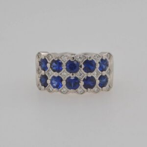 One of a Kind Platinum Two Row Sapphire & Diamond Ring