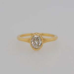 One of a Kind, 18K Oval Hidden Halo Bezel Set Diamond Ring