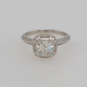 One of a Kind, Platinum Cushion Cut Diamond Halo Ring