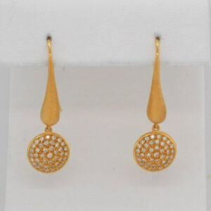 14K Pavé Diamond Disc Textured Earrings