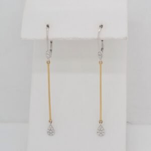 14K Two-tone Bar Diamond Earrings