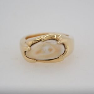 14K Horizontal Set Prong Elk Ivory Ring