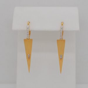 14K Triangle Diamond Brushed Earrings