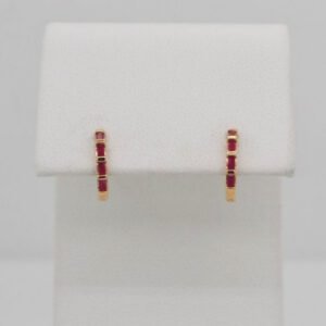 14K Baguette Ruby Hoops