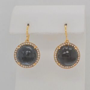14K Yellow Gold Hematite & Diamond Earrings
