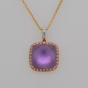 14K Two-tone Amethyst & Mother-of-Pearl Diamond Halo Pendant