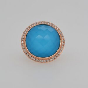 14K Round Turquoise & Diamond Halo Ring