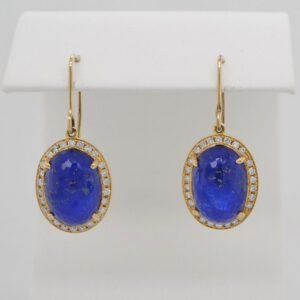 14K Lapis Diamond Halo Oval Earrings