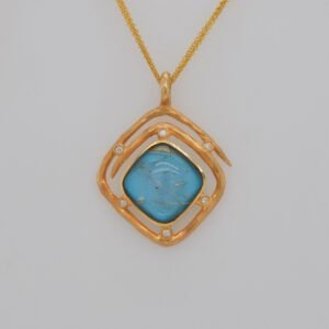 14K  Rutilated Quartz, Turquoise & Diamond Necklace
