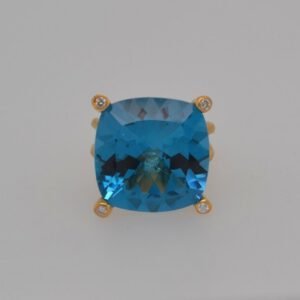 14K London Blue Topaz and Diamond Hammered Ring