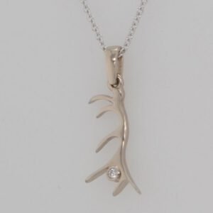 14K White Gold Diamond Antler Pendant