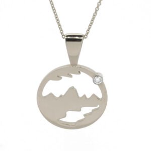 14K White Gold Diamond Teton Cut Out Pendant
